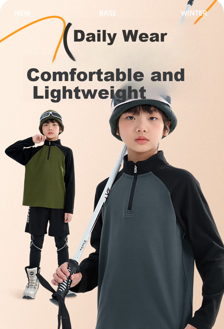 Baleno Boys' Thermal Fleece-Lined Half-Zip Long Sleeve T-Shirt Autumn Winter Kids' Warm Sweatshirt 1