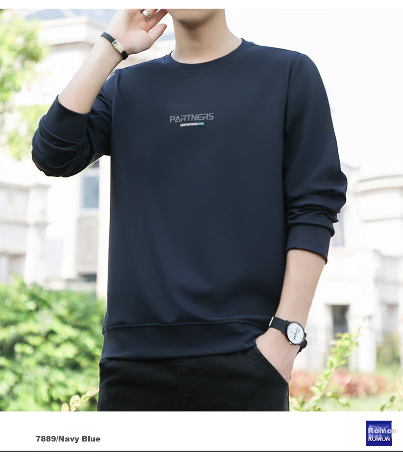 ROMON Men's Sweatshirt, Autumn Large Size Long-Sleeve T-Shirt, Outdoor Sports Casual Jacket, Base Layer Top, UP89 Navy Blue XL 3