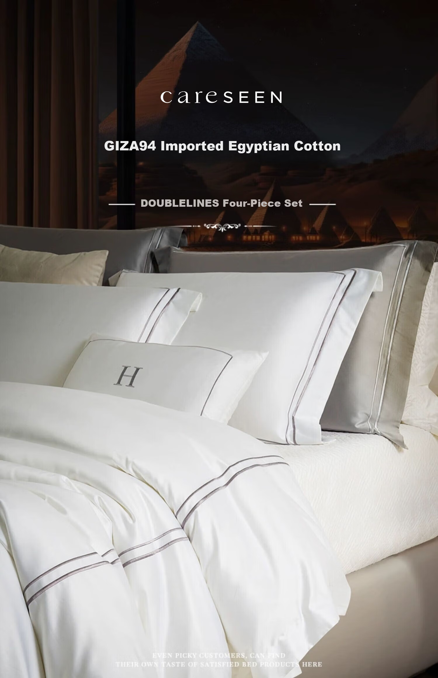 Kang'erxin Egyptian Cotton 4-Piece Set Pure Cotton Luxury Bedding 100-Thread Count Fitted Sheet Style Sky White 1.5m Bed 1