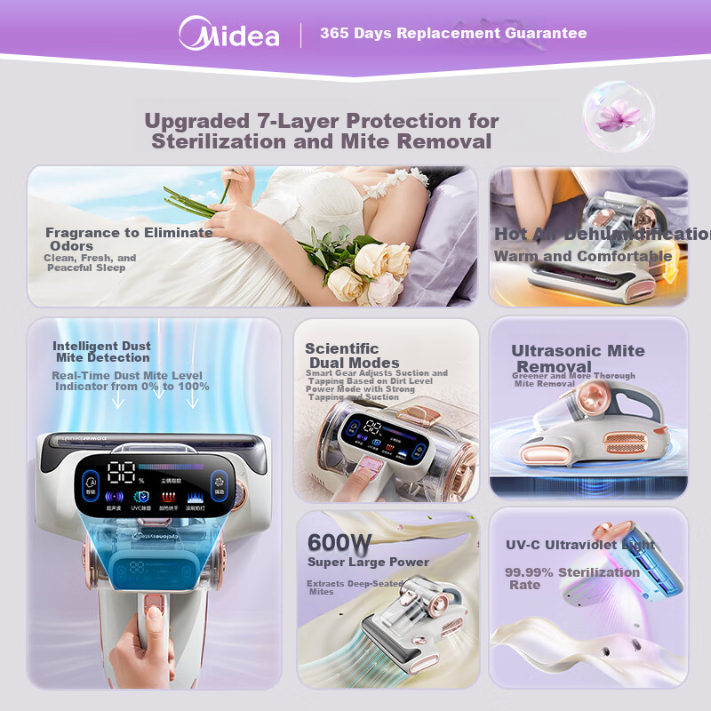 Midea BC7 Mite Removal Device 【Best Seller TOP】Aromatic Dual-Cup High-Temperature Sterilization Mite Removal Bed Vacuum Cleaner Handheld Vacuum and Mite Removal All-in-One Home Use