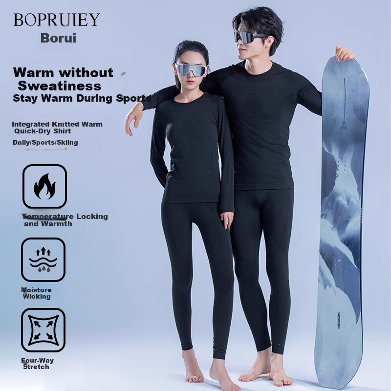 BOPRUIEY Ski Quick-Dry Set Autumn Thermal Underwear for Men and Women, Warm Functional Antibacterial Breathable Sports Base Layer