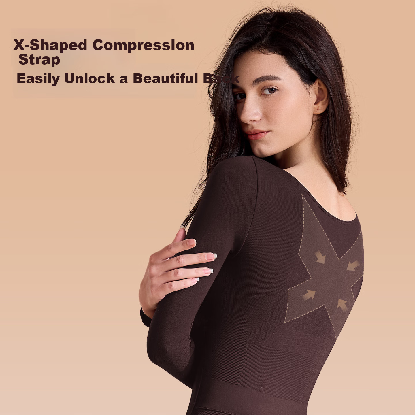 Curvilism [Victoria Song Style] Black Chocolate Long Sleeve Bodysuit Shapewear Tummy Control Hip Lift Nude Feel [Long Sleeve] M