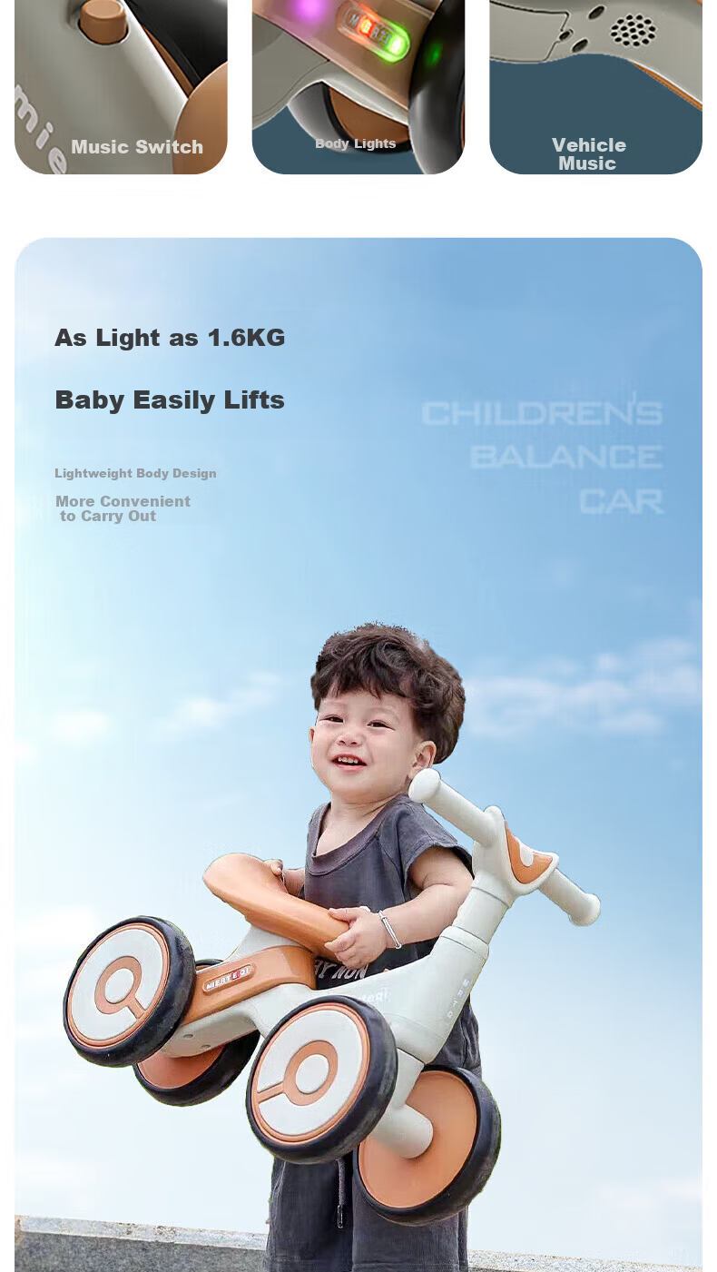 Besnay Kids Balance Bike 1-3 Years Old Baby Four-Wheel Glide Bike Anti-Tip Beginner Infant Scooter Toddler Ride-On Car 13