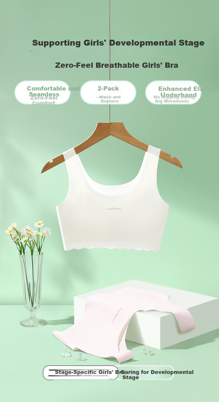 Hodohome Girls' Bra, Second Stage Development Period, Seamless Underwear for Young Girls, Breathable Vest for Older Children, 002 Three B90 1