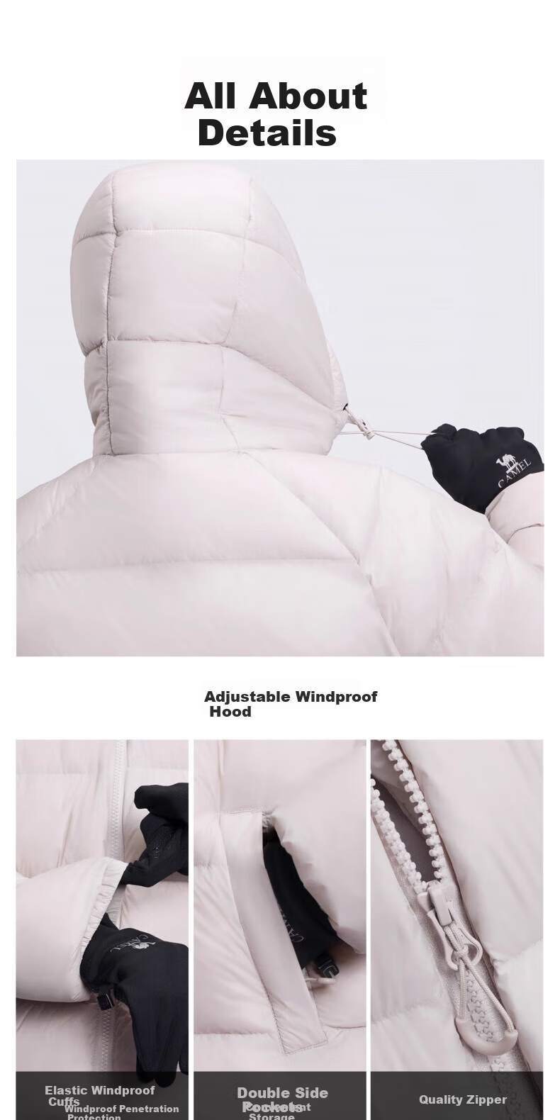 CAMEL Outdoor Down Jacket Winter Thickened Warm Unisex Windproof Graphene Puffer Coat 67