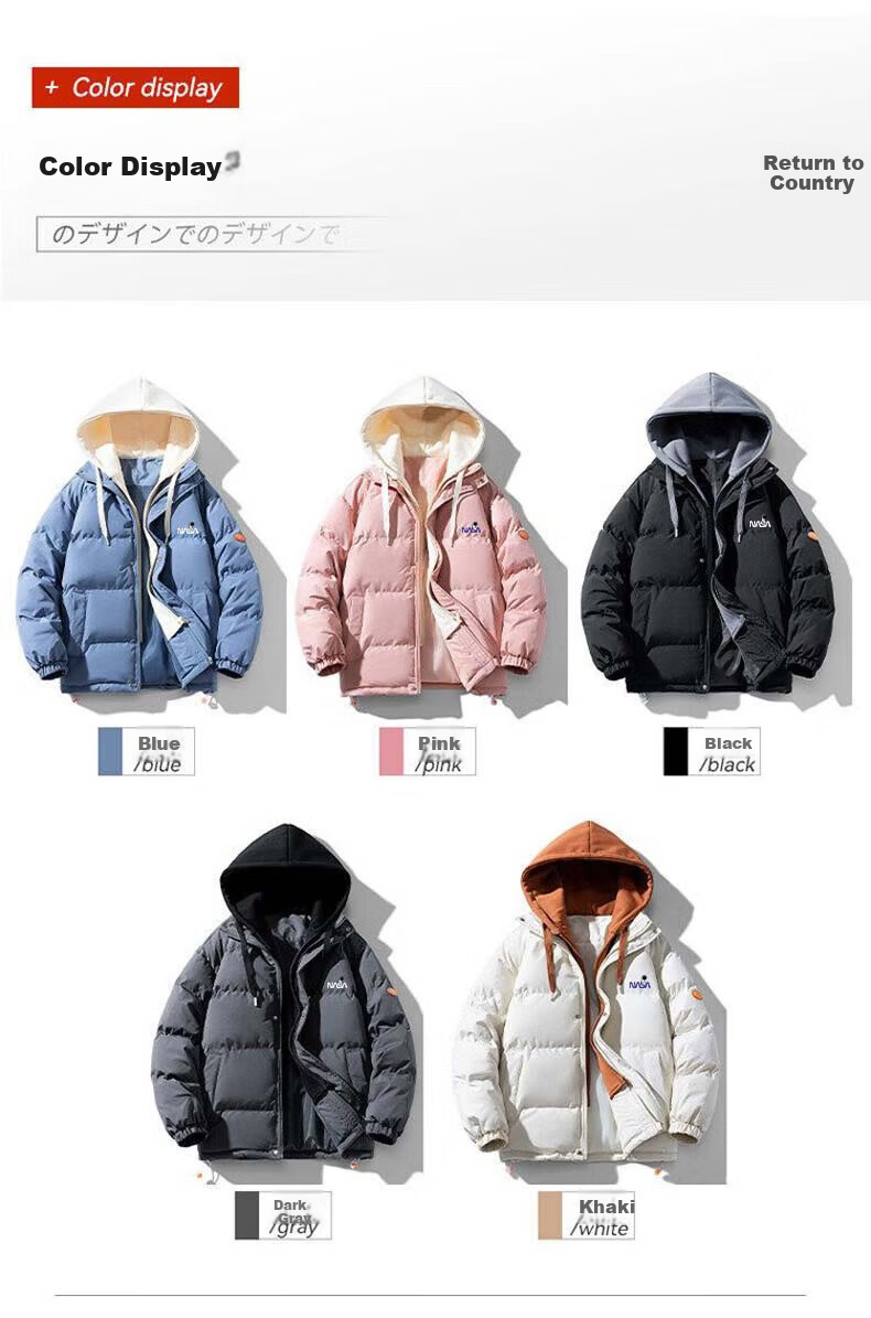 NASA MARVEL Men's Winter Cotton Padded Hooded Jacket Thick Warm Puffer Coat Sports Casual Couple Cotton Coat 2
