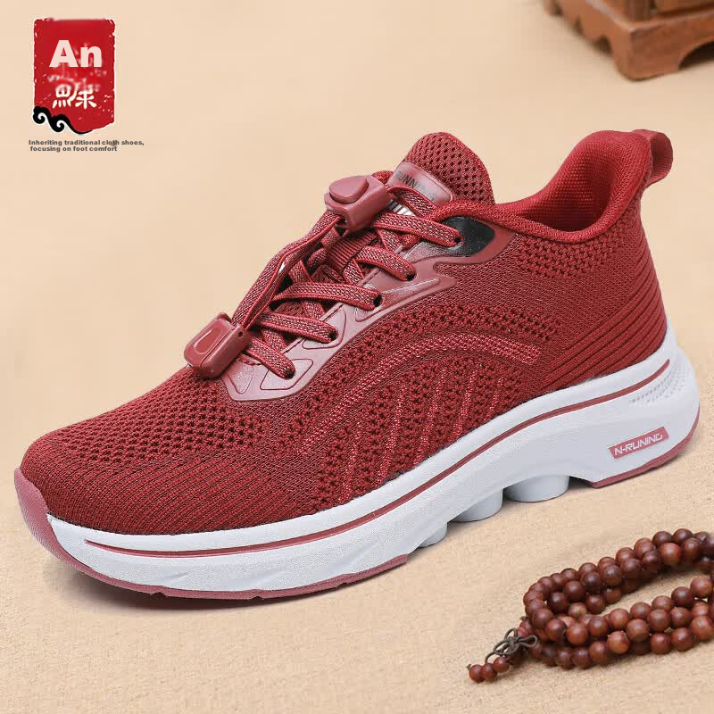 Anglerfish Summer Breathable Mesh Mom Casual Shoes Sports Walking Shoes Elderly Old Beijing Cloth Shoes A6000 Red 35