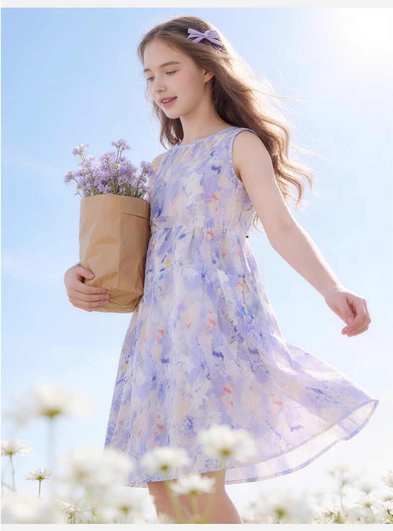 Disney Girls Summer Dress New Cotton Princess Dress for Older Children and Teens 1A141 Monet Purple 170 5