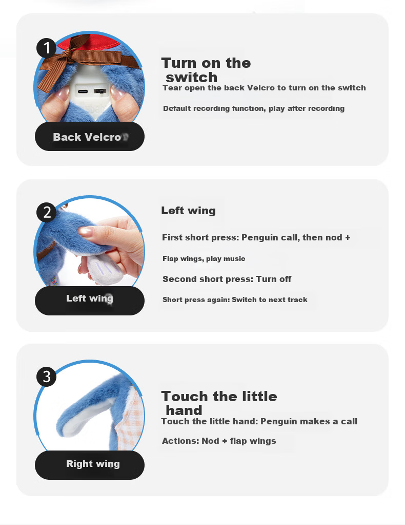 Jollybaby Kids Plush Electronic Pet Penguin Doll Baby Soothing Companion Holiday Birthday Gift Chef Blue 11