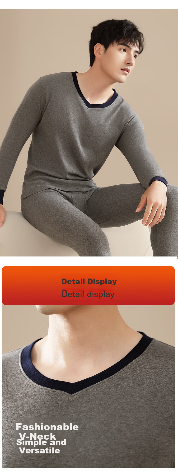 LangSha Men's Autumn Thermal Underwear Set 2026 New Pure Cotton V-Neck 7A Antibacterial Thin Cotton Base Layer 7