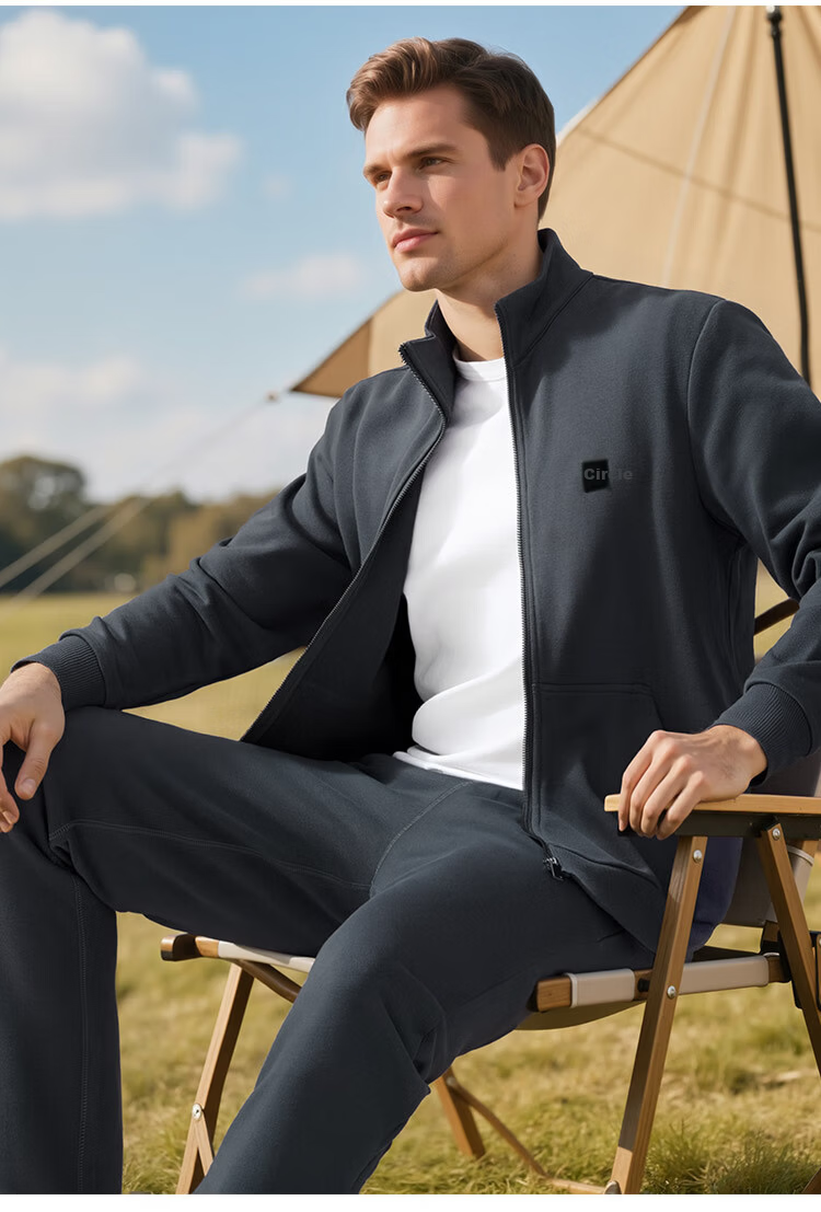 MONTAGUT Men's Spring and Autumn Casual Sports Suit Sweatshirt Jacket and Pants Running Sportswear Light Gray 2XL 7
