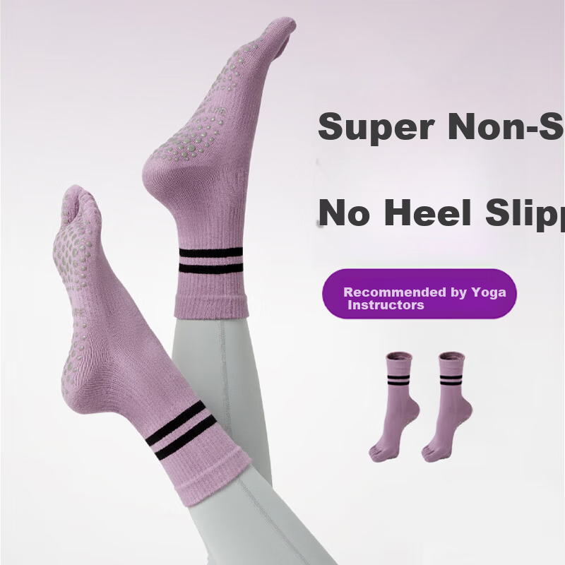 Duweike Non-Slip Yoga Socks Professional Sports Pilates Mid-Calf Indoor Fitness Toe Separator Socks Purple