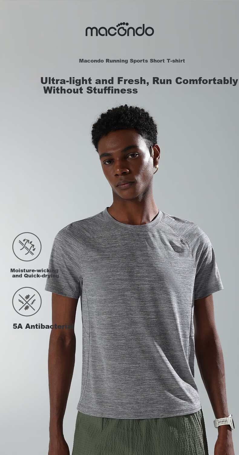 Macondo Quick-Dry Sports Short Sleeve T-Shirt Men Summer Lightweight Moisture-Wicking Breathable Gym Running Training Shirt Blue Floral Gray M 1