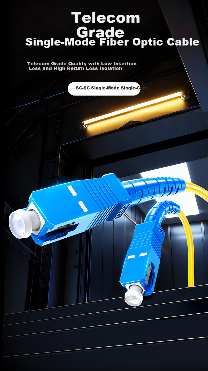 10K Grade Fiber Optic Patch Cord Engineering Telecom Grade SC-SC (UPC) Single Mode Single Core Drop Fiber Cable Low Smoke Halogen-Free Eco-Friendly Jacket Data Center Transceiver Pigtail 1.2m 22212 2