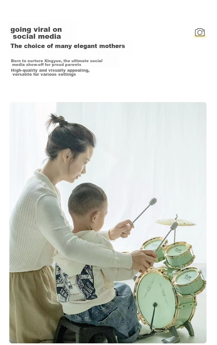 QIAO WA BAO BEI Drum Set for Home Use, Children Beginners Practice Kit, Entry-Level Professional Toy, Birthday Gift for Boys And Girls, Mid-Autumn Festival Present 5