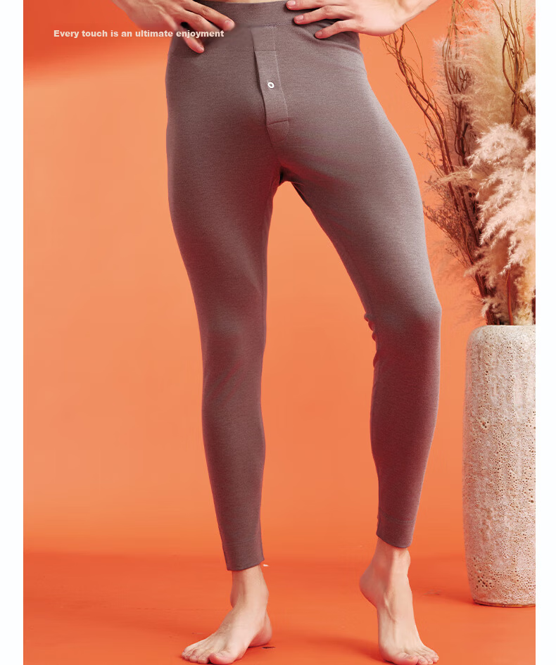 Yiershuang High Waist Warm Fleece-Lined Thick Thermal Pants Men's Autumn Winter Base Layer 4