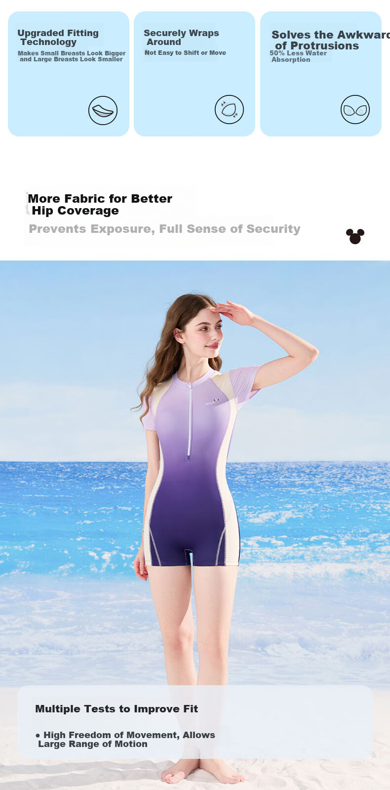 Disney Women's One-Piece Conservative Professional Racing Swimsuit D15198S2E Purple M 5
