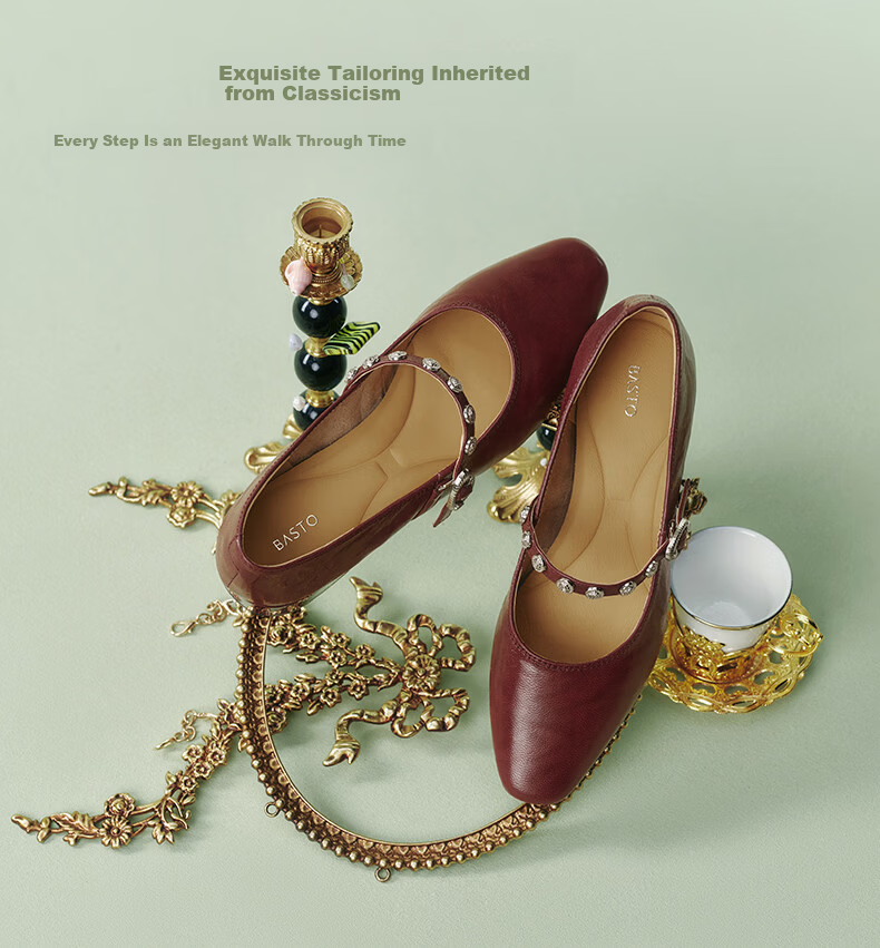 BASTO Monet Garden Spring 2026 French Style Lambskin Mary Jane Shoes for Women, Burgundy, Size 39, Model BN805AQ6 4