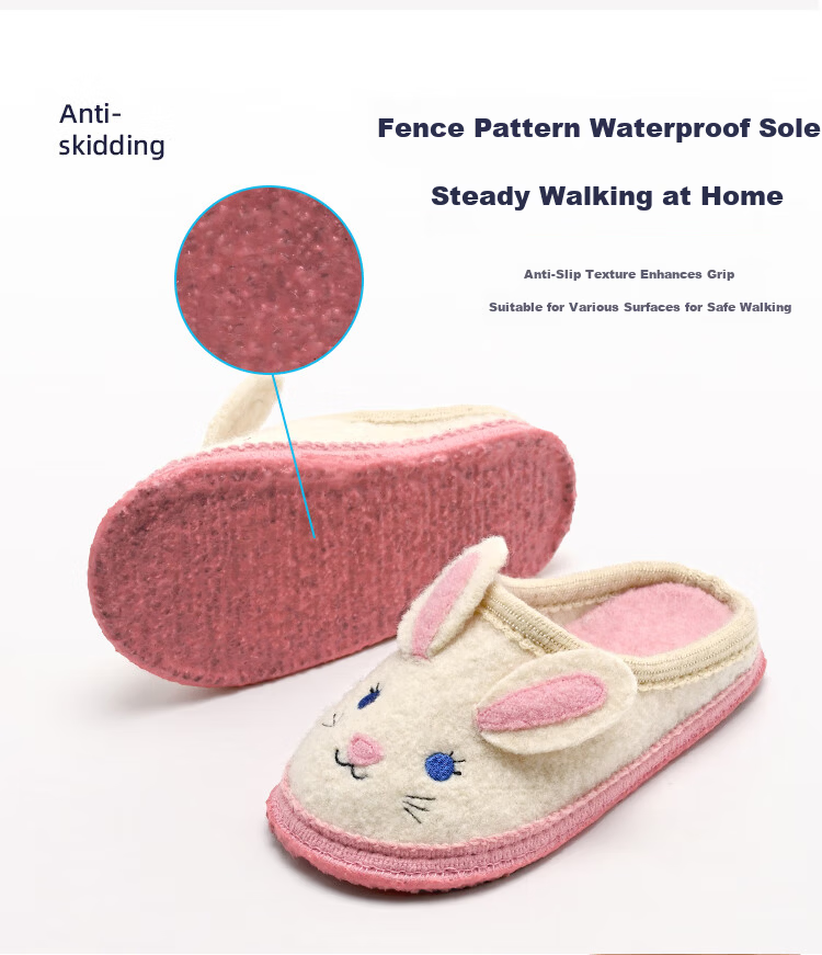 Xiaorong Indoor Quiet Children's Slippers Spring Autumn Winter Rabbit Design 2-9 Years Old Girls Floor Warm Cotton Waterproof Non-Slip 11
