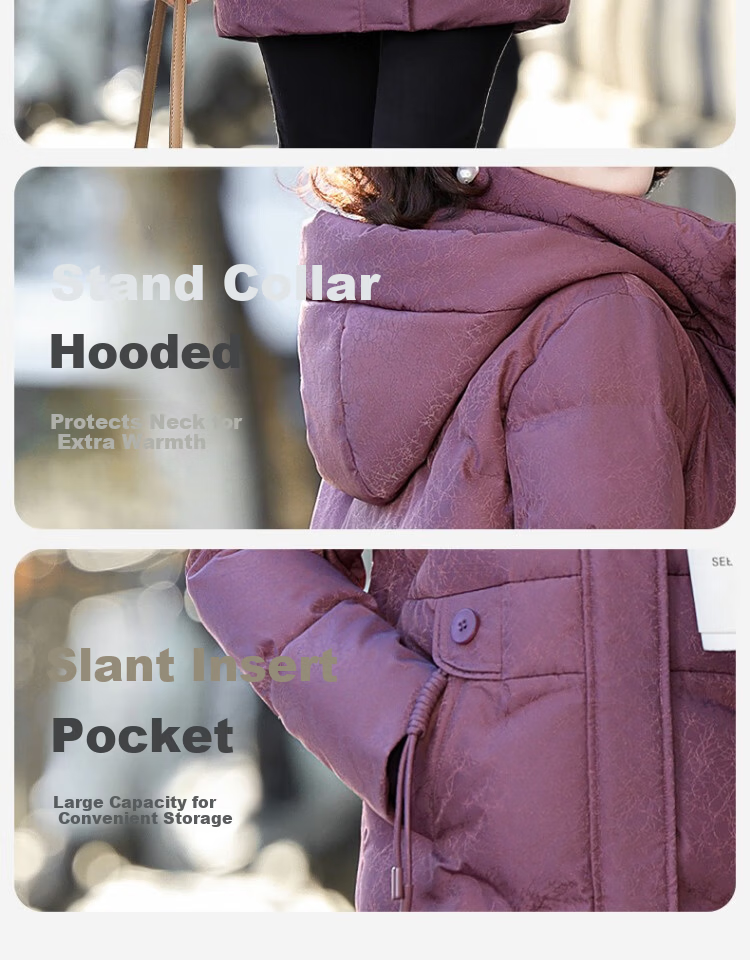 SNOWFLYING Women's Down Jacket 2025 Mid-Length Loose Warm Coat for Moms, Bean Paste Color, Size L 4