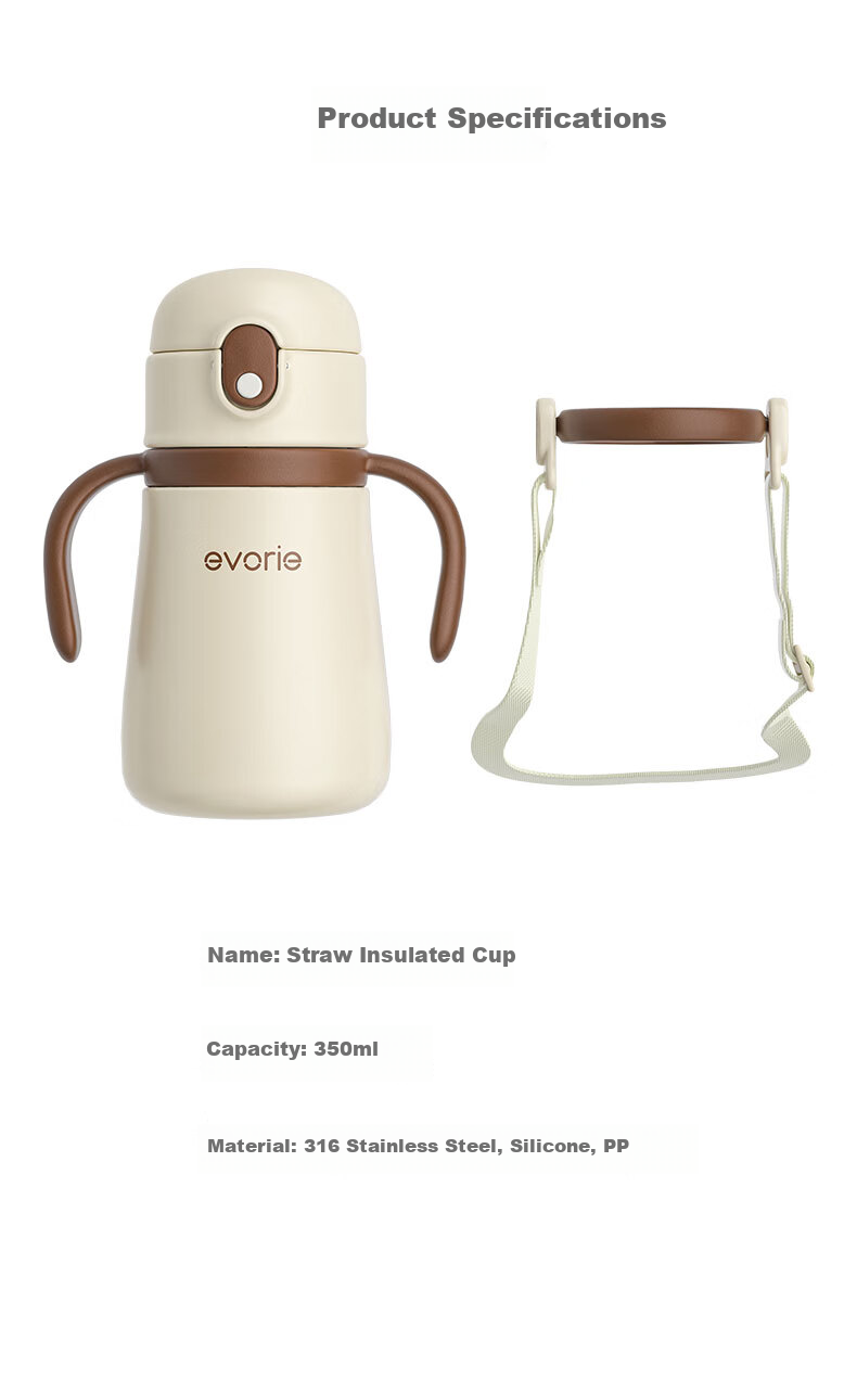 Evorie Children's Insulated Bottle 1-3 Years Baby Straw Cup Infant Training Cup 316 Stainless Steel 8