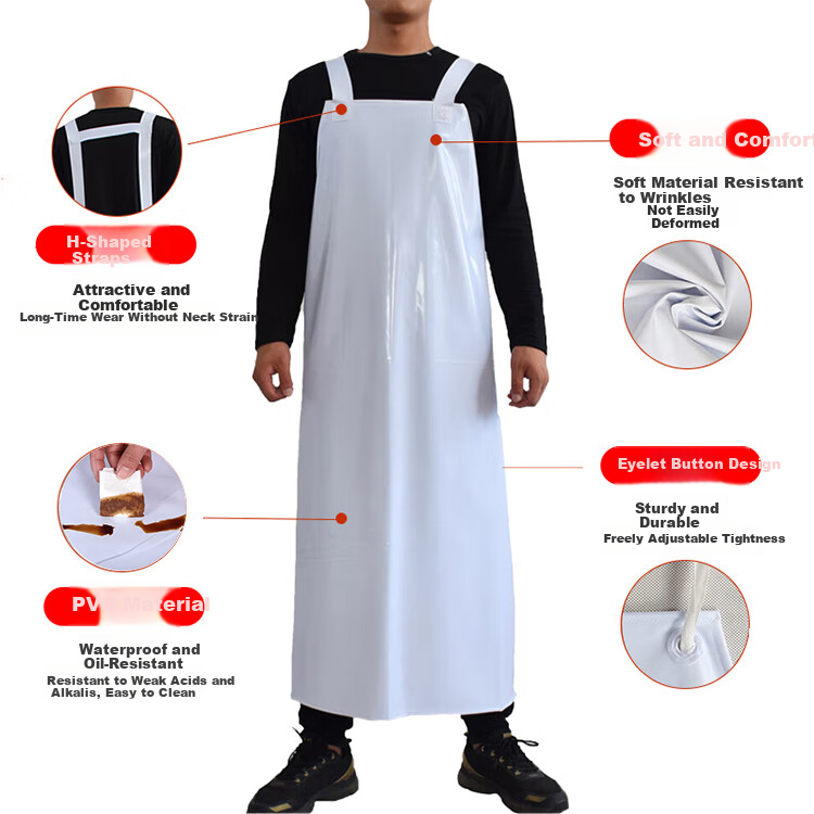 Moufou [Jingcang Express] White PVC Strap Apron Waterproof Oil-Resistant Thickened Extended Durable Canteen Waist Apron Double Shoulder Apron 2