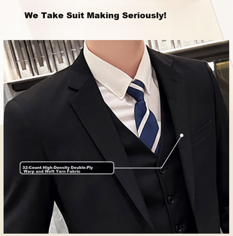 ROMON Men's Business Slim Fit Suit Jacket Formal Wedding Groom Navy Blue L 3