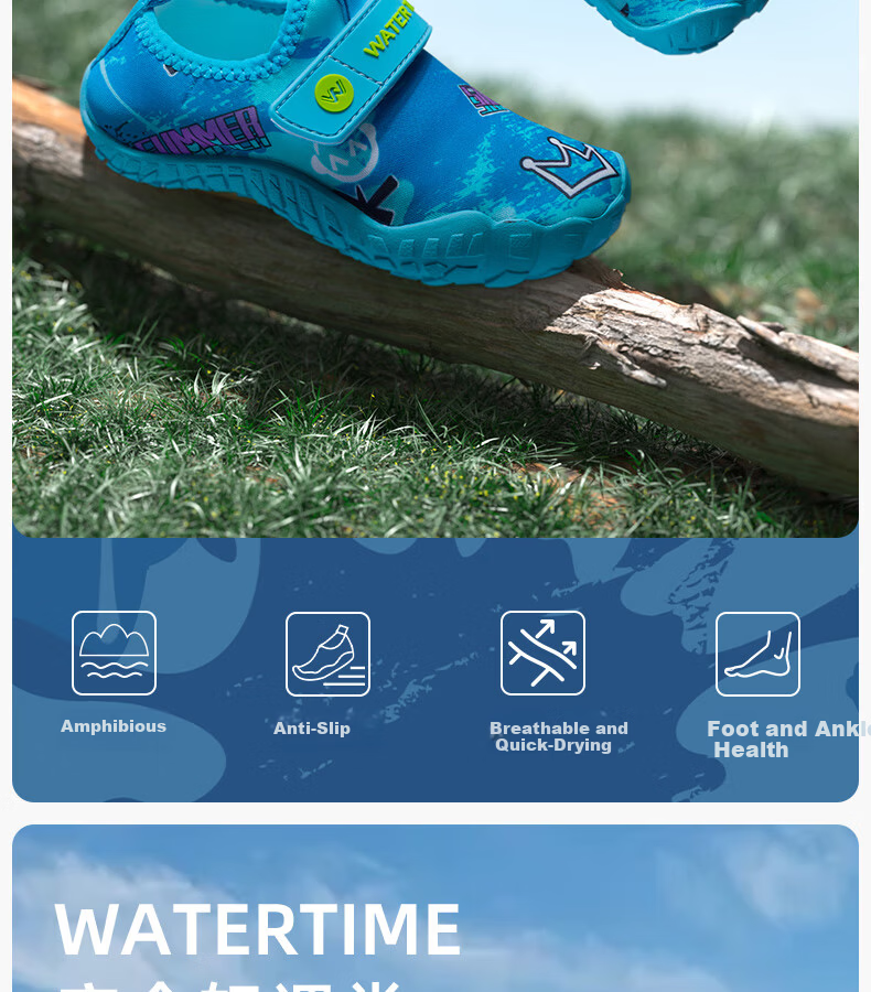 WATERTIME Beach Shoes for Men, Women, and Kids - Water Shoes for Wading, Creek Hiking, Swimming, Snorkeling, Tide Hunting, Non-Slip and Cut-Resistant - Blue Winnie Size 25 2