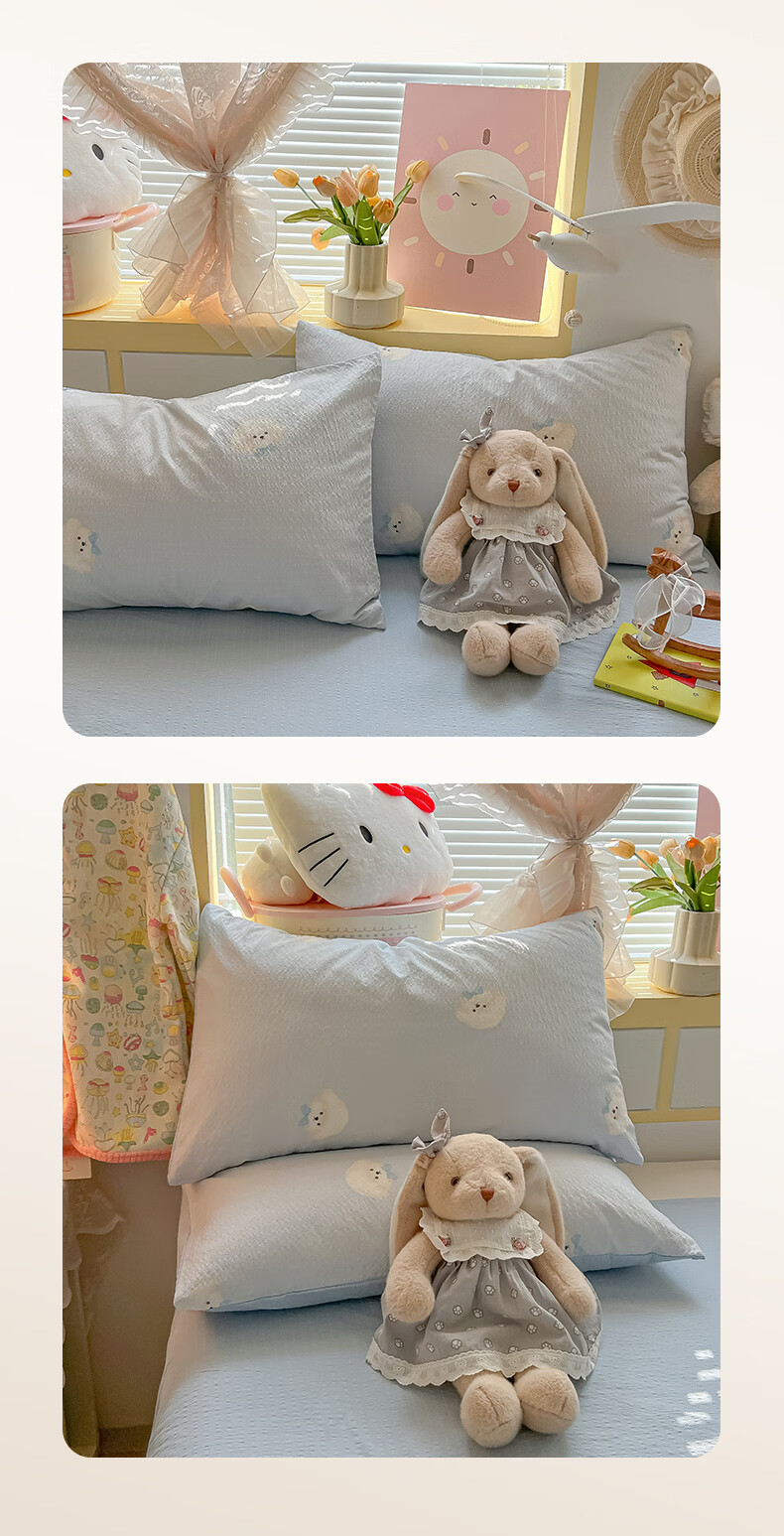 Hongdou Class A Cloud Feeling Puff Yarn 4-Piece Bedding Set 1.5/1.8m Thickened Duvet Cover Bed Sheet Home Dormitory 200x230cm Blue Bowknot 12