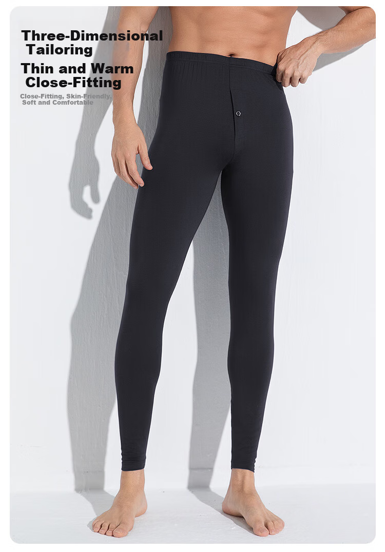 CHERISH LIFE Men's Modal Thin Thermal Leggings Base Layer Pants Lenzing Modal Earl Grey L (170) 4