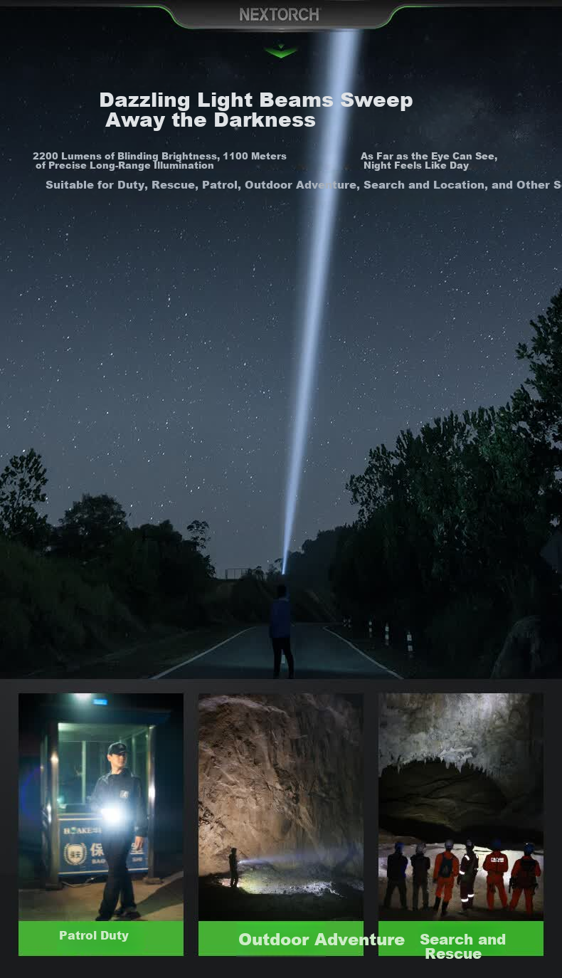 NEXTORCH P82C High Brightness Flashlight 1100m Long Range Searchlight 2200 Lumens Outdoor Emergency Self-Defense Torch 3