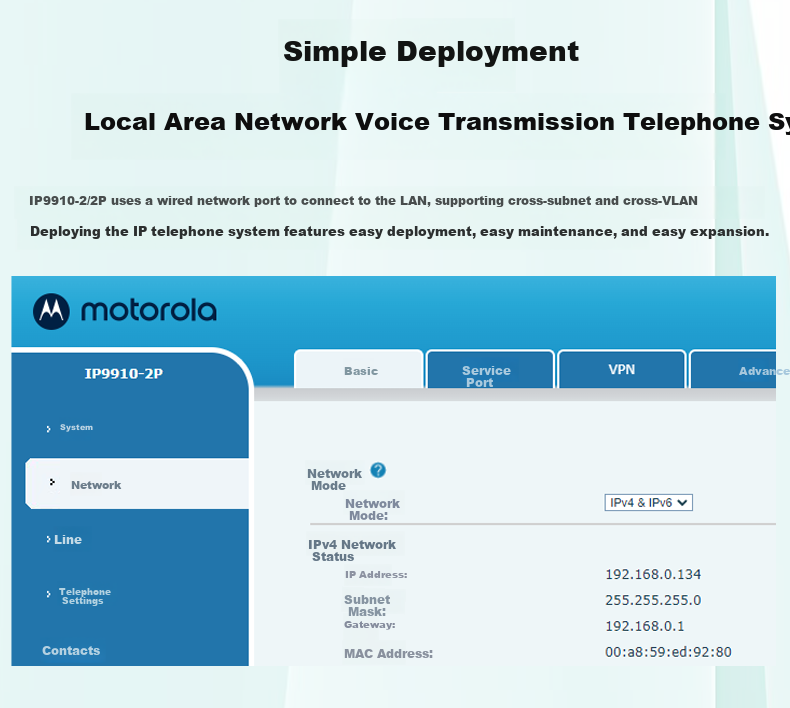 Motorola IP Phone Network Phone 100Mbps VOIP Desk Phone SIP Phone Office Fixed Phone Internal Intercom Compatible with Mainstream IPPBX IP9910-2 3
