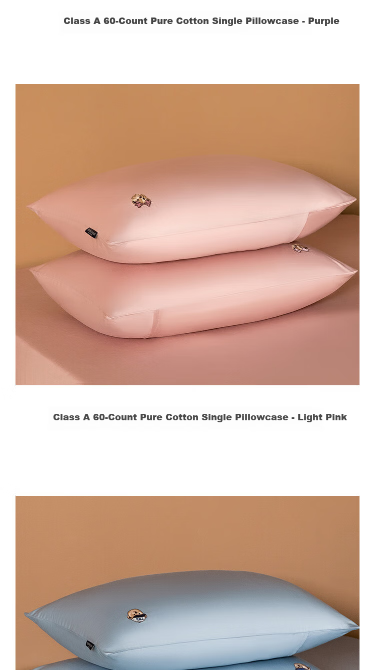 Teenie Weenie Bear Class A 60s Xinjiang Cotton Embroidered Pillowcase 48x74cm Pair Home Use Pure Cotton Pillow Cover Light Pink 3