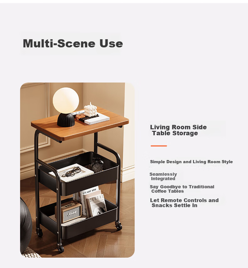 Shanshan Wooden Storage Rack Floor Small Trolley Living Room Snack Rack Kitchen Storage Rack Mobile Multi-layer Storage Rack Small Side Table 2