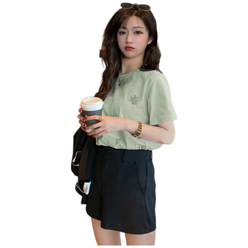 TonLion 2026 Summer Women's Short Sleeve T-Shirt Cute Versatile Fresh Style Cotton Casual Crew Neck Tee Petite