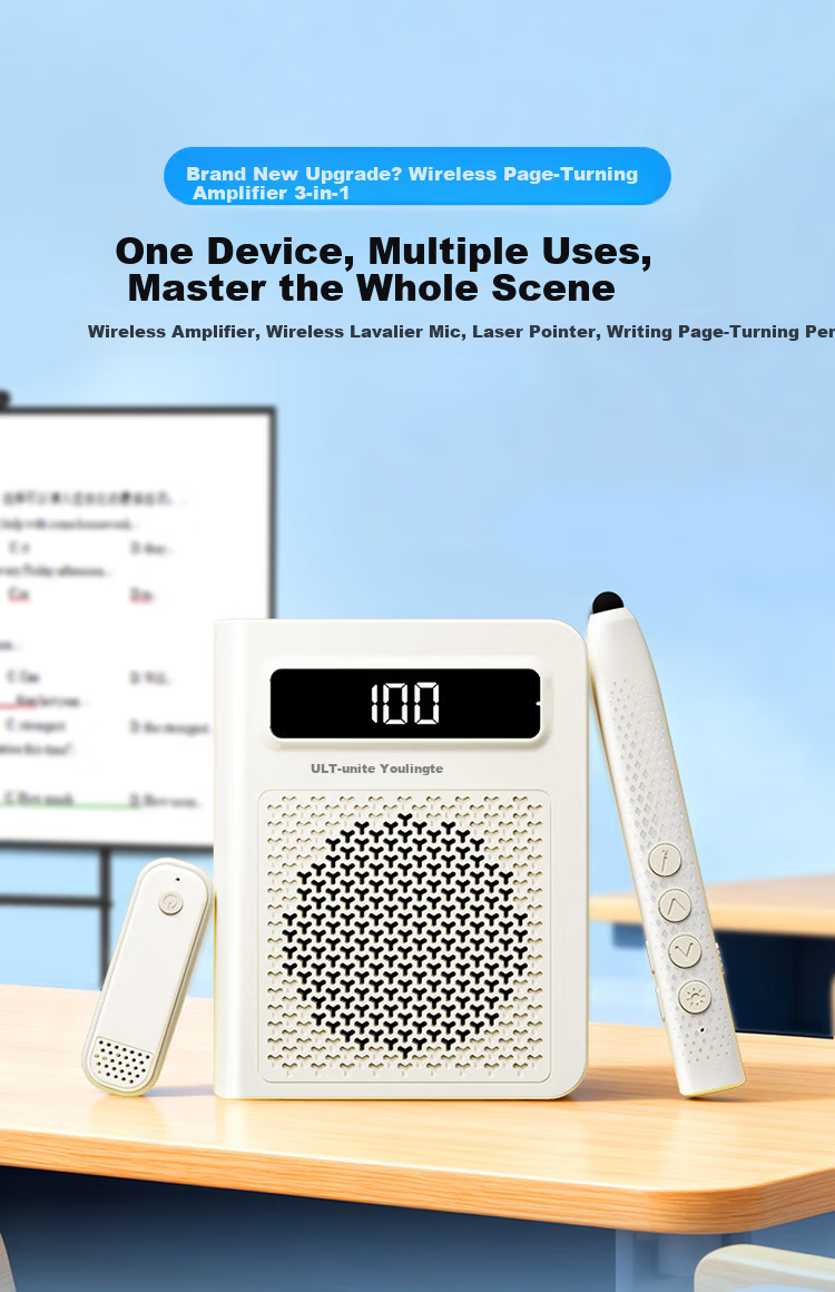 ULT-unite F25 Wireless Lavalier Microphone Mini Amplifier Speaker Teacher Lecture Multifunctional Presentation Remote Magnetic Storage Anti-Howling High Volume Long Battery Life White 1