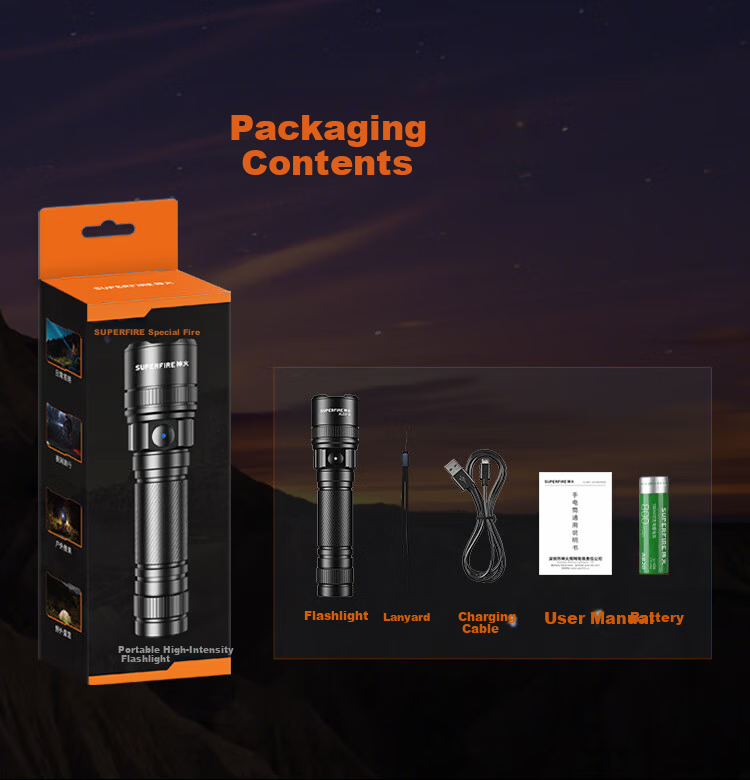 SupFire M22 High-Power Zoomable Flashlight Ultra-Bright Long-Range Military Outdoor Extended Battery Life Home Lighting 200000 Lumens 13