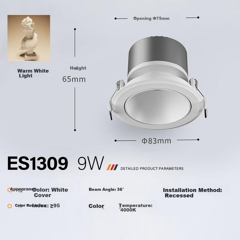 CDN COB Embedded Downlight Ceiling Edge Pendant Anti-Glare Home Non-Main Light Lighting 9W 4000K White Cover