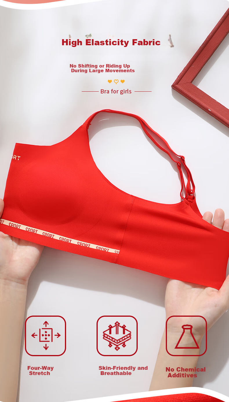 MiiOW Red Underwear Gift Set for Girls in Their Birth Year, Vest Bra and Panties for Middle and High School Students, Children's Development Period 9