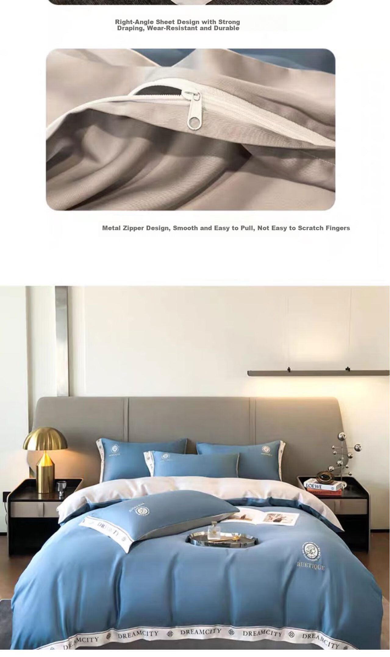 Yalu Bedding Set Four-Piece Sheet Quilt Cover Single Student Dormitory Skin-Friendly Double Home All-Season Ginkgo Leaf - Gray Blue 10