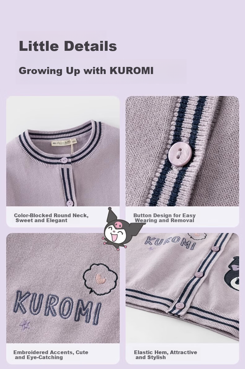 DAVE & BELLA Kuromi Collaboration Children's Sweater Cardigan Spring Baby Girl Knit Top 12