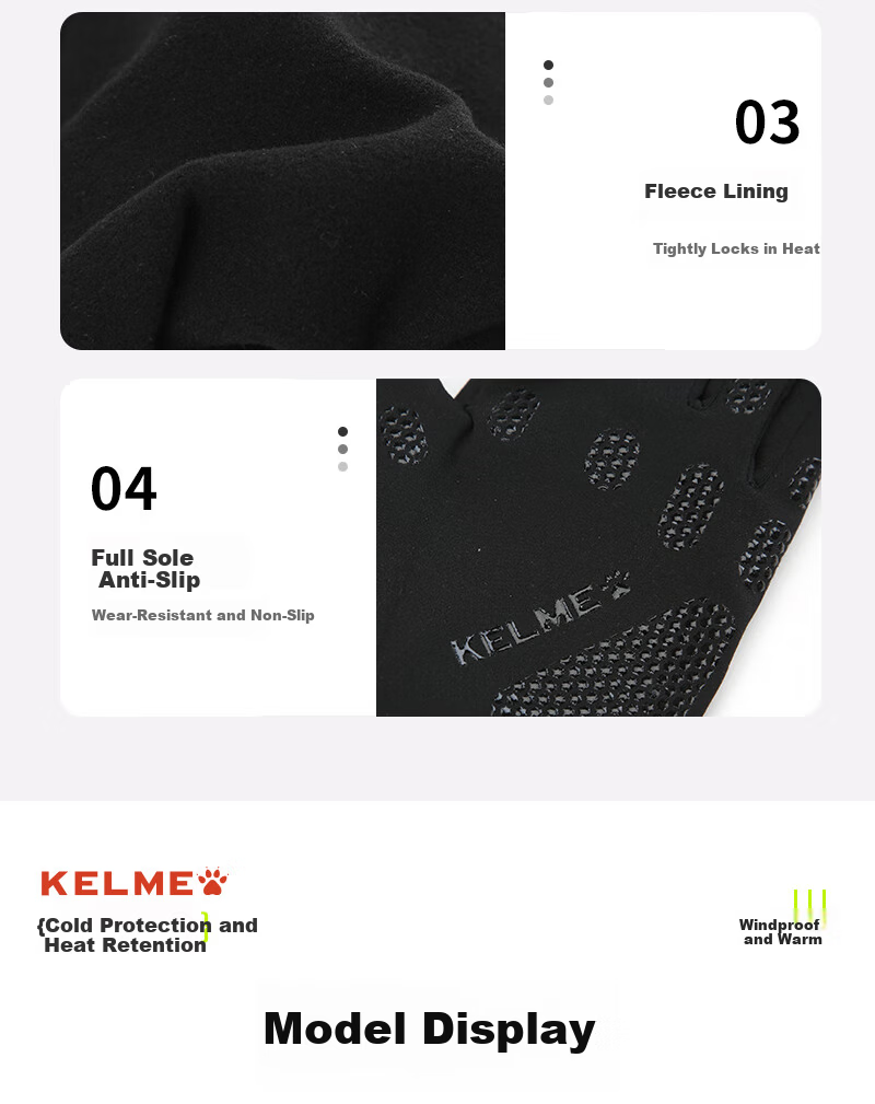 KELME Winter Outdoor Running Cycling Gloves Unisex Warm Fleece Lined Cold Resistant Bicycle Football Training Gloves 13