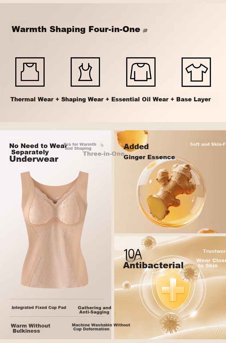 Herbal Original Warm Vest with Chest Pad for Women New Chinese Style National Wind 10A Antibacterial Camellia Fragrance Ginger Essence Shaping Heated 2
