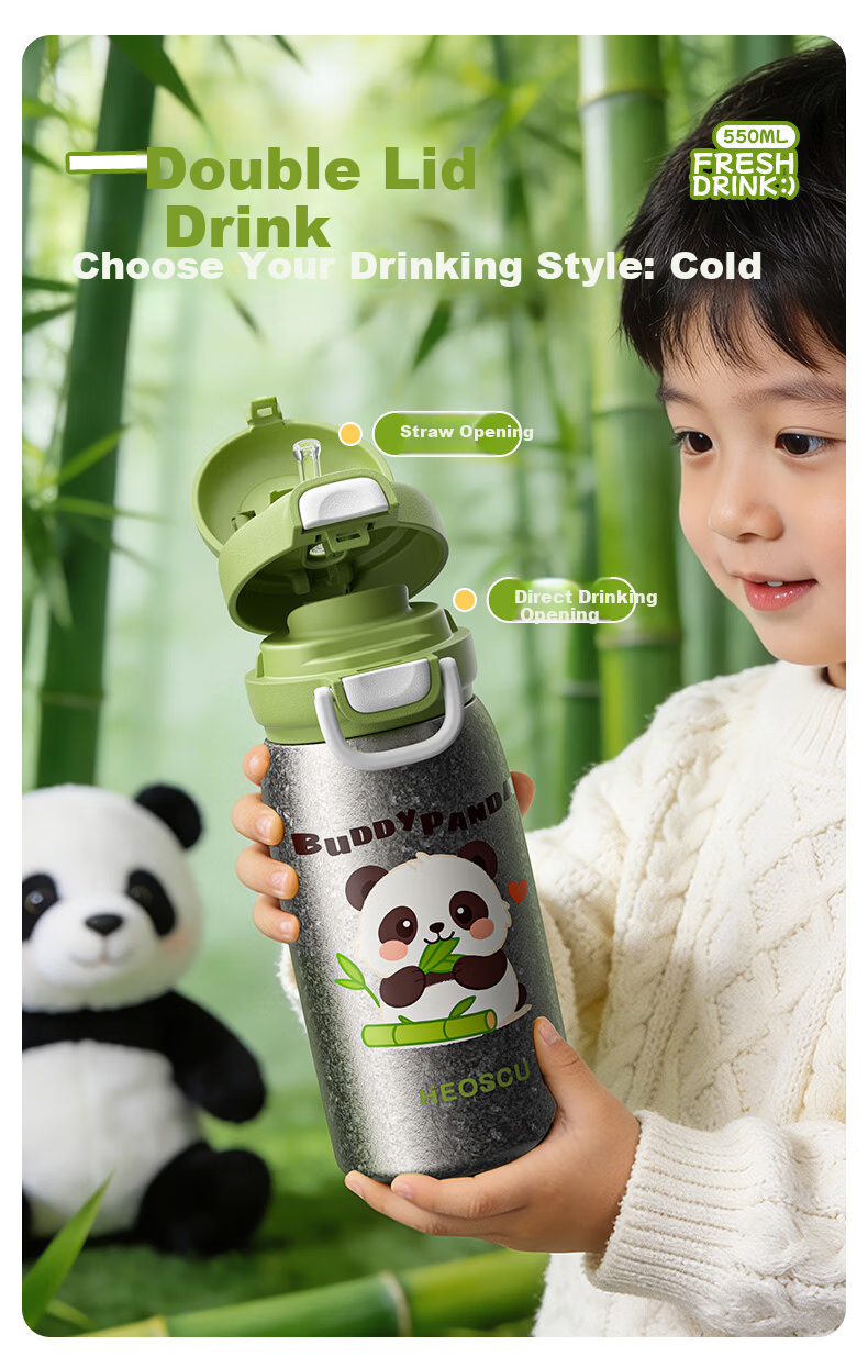 HEOSCU Children's Titanium Insulated Straw Water Bottle for Boys and Girls, Primary School Titanium Water Flask, Kindergarten Dual-Use 7