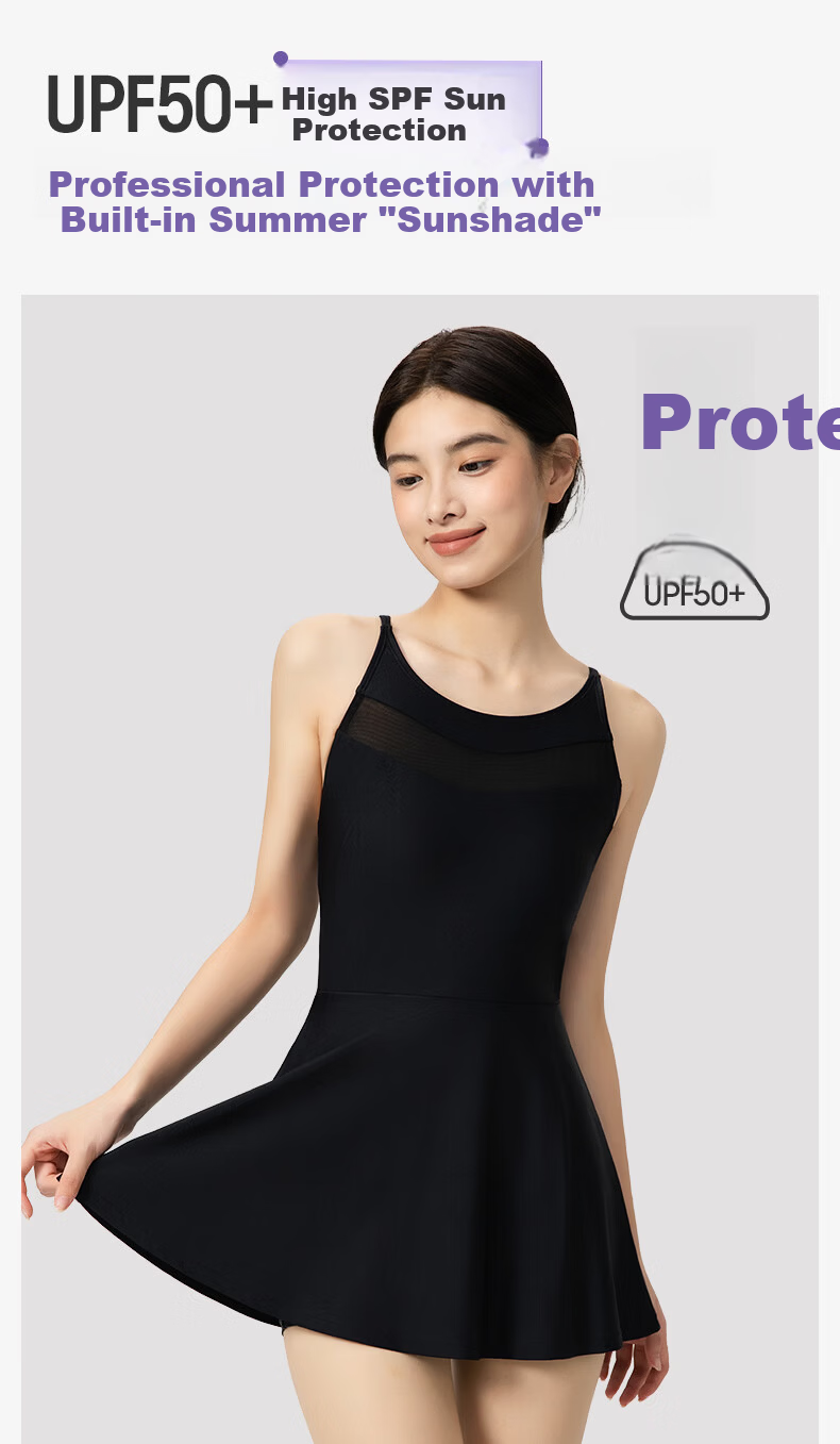 Keep Little Black Dress Swimsuit for Women, Slim-Fit And Slimming, 26 Styles One-Piece Dress-Style Vacation Swimwear, Beach Swimwear, Black, 2XL 5