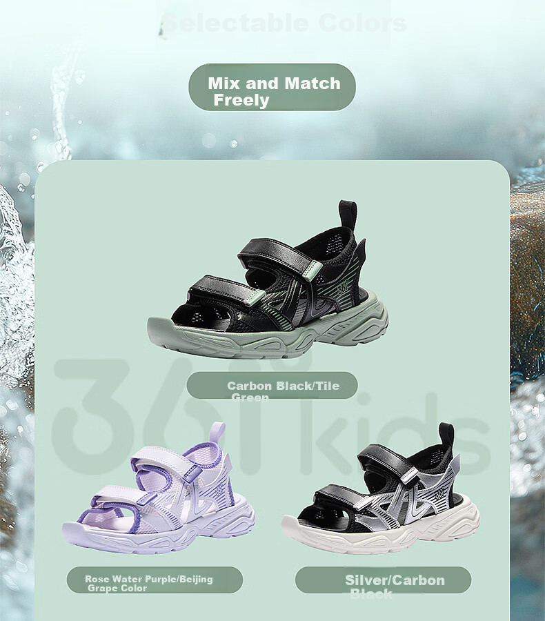 361° Kids Summer Sandals 26 Boys Girls Breathable Soft Cushioning Sports Sandals Black Size 38 10