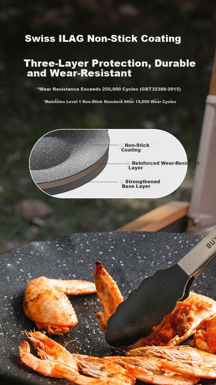 Buydeem 32cm Non-stick BBQ Grill Pan Steak and Egg Maker Teppanyaki Cassette Stove Charcoal Outdoor Starry Black 3