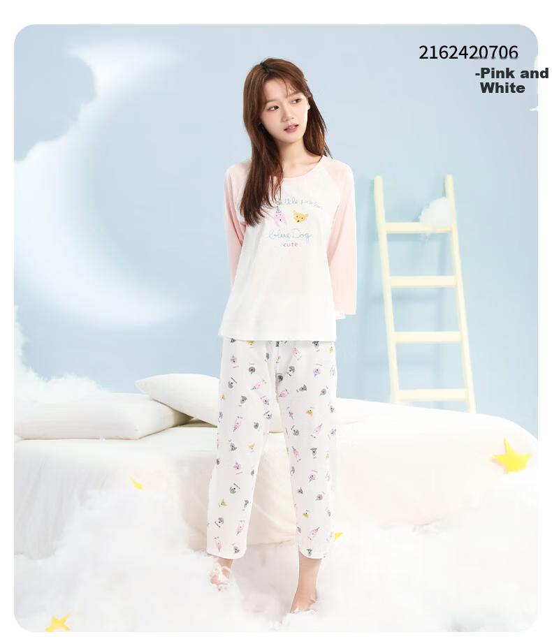 YING BO LUN Children's Pajamas Spring And Summer Three-Quarter Sleeve Pure Cotton Girls' Home Wear Set Kids Air Conditioning Clothes 316 Pink Purple 130 10