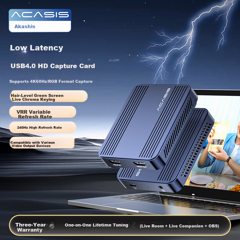 Akashis Video Capture Card 4K50Hz True RGB Camera HD Live Streaming for Laptop/Phone/Tablet/PS5 VC-X8