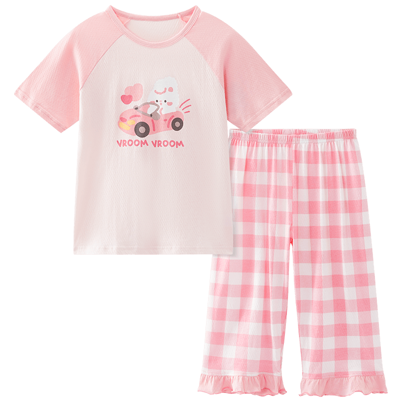 Hodo Kids Cotton Summer Thin Air-Conditioned Short Sleeve Pajama Set for Boys and Girls, Model 3366, Size 150